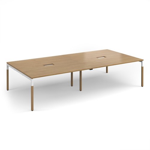 Connex Plus Goal-Post Wooden 3200 x 1600 x 725mm Back to Back Desk with Cutout - White Frame / Oak Top