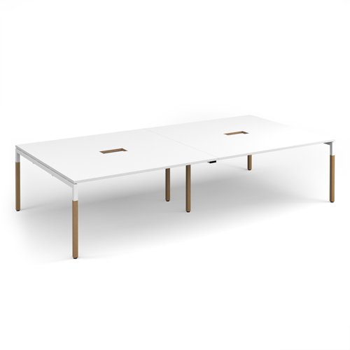 Connex Plus Goal-Post Wooden 3200 x 1600 x 725mm Back to Back Desk with Cutout - White Frame / White Top