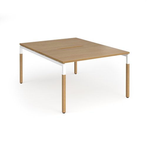 Connex Goal-Post Wooden 1200 x 1600 x 725mm Back to Back Desk (2 x 1200mm) - White Frame / Oak Top