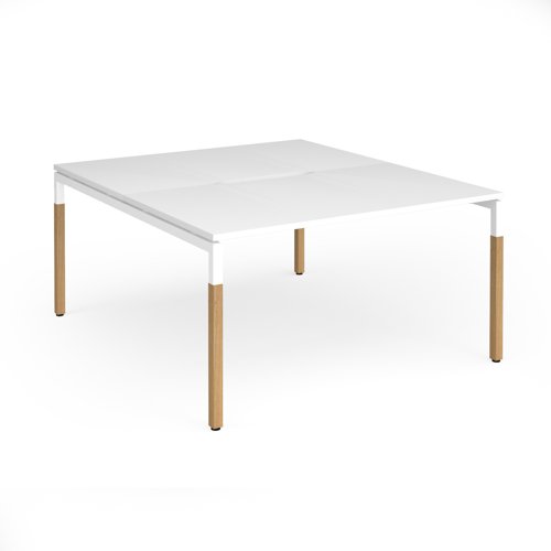 Connex Goal-Post Wooden 1400 x 1600 x 725mm Back to Back Desk (2 x 1400mm) - White Frame / White Top