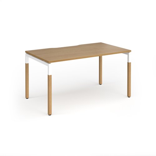 Connex Goal-Post Wooden 1400 x 800 x 725mm Single Desk - White Frame / Oak Top