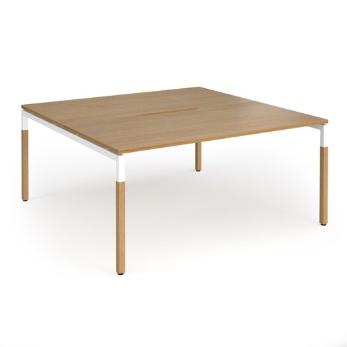 Connex Goal-Post Wooden 1600 x 1600 x 725mm Back to Back Desk (2 x 1600mm) - White Frame / Oak Top