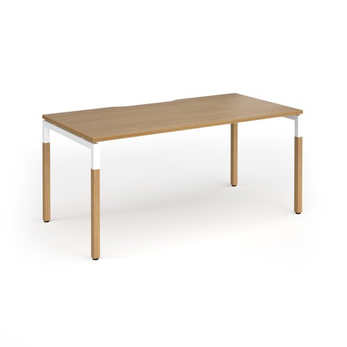 Connex Goal-Post Wooden 1600 x 800 x 725mm Single Desk - White Frame / Oak Top