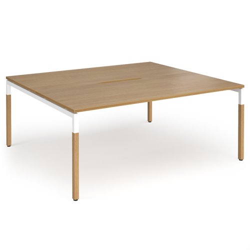 Connex Goal-Post Wooden 1800 x 1600 x 725mm Back to Back Desk (2 x 1800mm) - White Frame / Oak Top