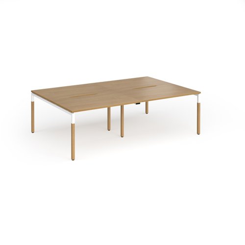 Connex Goal-Post Wooden 2400 x 1600 x 725mm Back to Back Desk (4 x 1200mm) - White Frame / Oak Top
