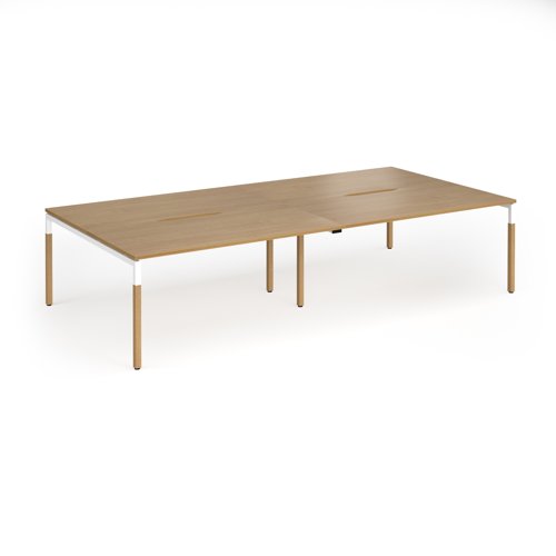 Connex Goal-Post Wooden 3200 x 1600 x 725mm Back to Back Desk (4 x 1600mm) - White Frame / Oak Top