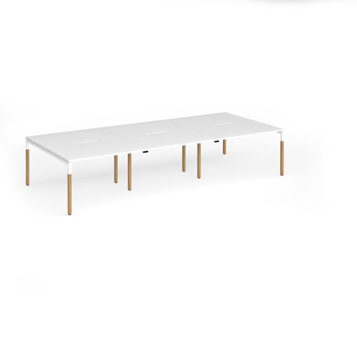 Connex Goal-Post Wooden 3600 x 1600 x 725mm Back to Back Desk (6 x 1200mm) - White Frame / White Top