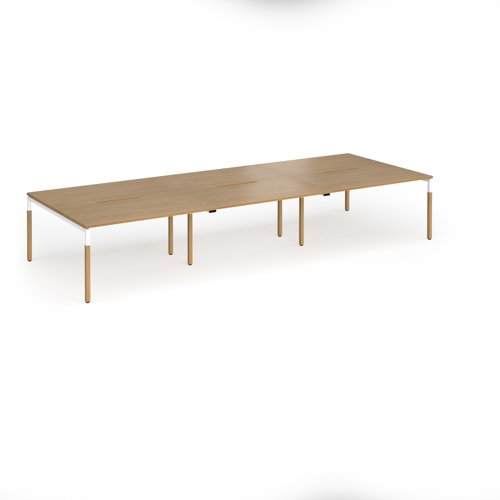 Connex Goal-Post Wooden 4200 x 1600 x 725mm Back to Back Desk (6 x 1400mm) - White Frame / Oak Top