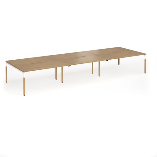 Connex Goal-Post Wooden 4800 x 1600 x 725mm Back to Back Desk (6 x 1600mm) - White Frame / Oak Top