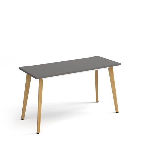 Giza straight desk 1400mm x 600mm with wooden legs - oak finish, grey top