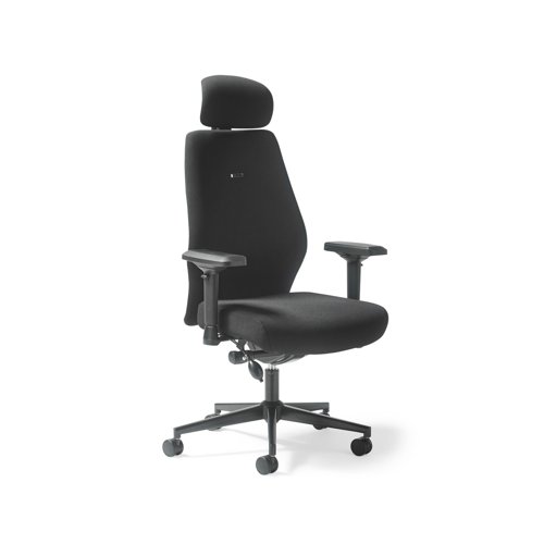 Hatha high back posture task chair with black fabric seat and back, headrest & adjustable arms