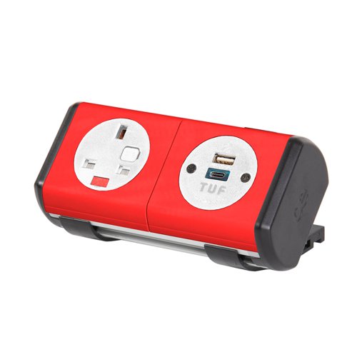 Hubble clip-on power module 1 x UK socket, 1 x TUF (A&C connectors) USB charger - red | HBL-1-R | Dams International