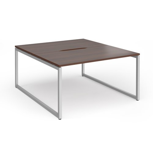 Connex Plus O Frame 1400 x 1600 x 725mm Back to Back Desk (2 x 1400mm) - Silver Frame / Walnut Top