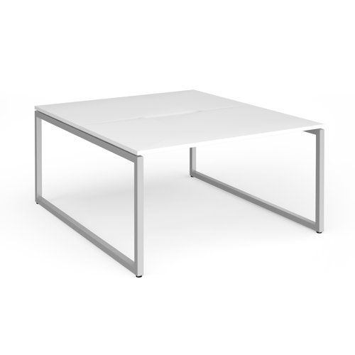 Connex Plus O Frame 1400 x 1600 x 725mm Back to Back Desk (2 x 1400mm) - Silver Frame / White Top