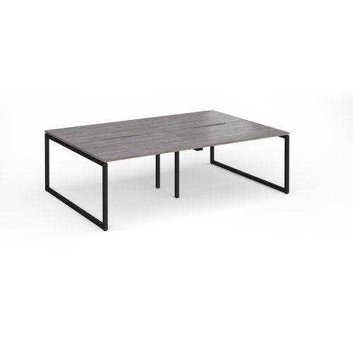 Connex Plus O Frame 2400 x 1600 x 725mm Back to Back Desk (4 x 1200mm) - Black Frame / Grey Oak Top