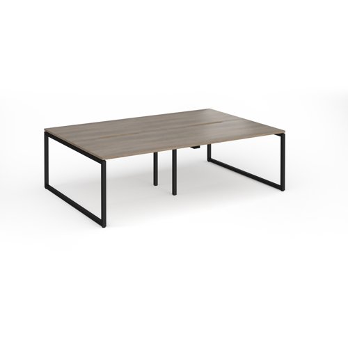 Connex Plus O Frame 2400 x 1600 x 725mm Back to Back Desk (4 x 1200mm) - Black Frame / Nebraska Oak Top