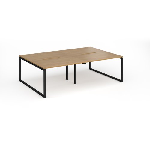 Connex Plus O Frame 2400 x 1600 x 725mm Back to Back Desk (4 x 1200mm) - Black Frame / Oak Top