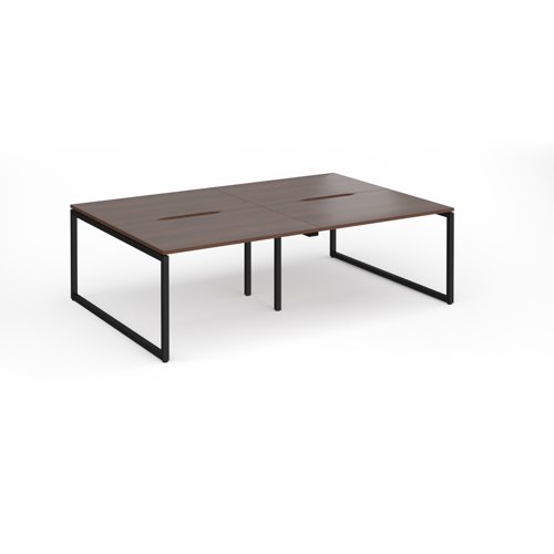 Connex Plus O Frame 2400 x 1600 x 725mm Back to Back Desk (4 x 1200mm) - Black Frame / Walnut Top