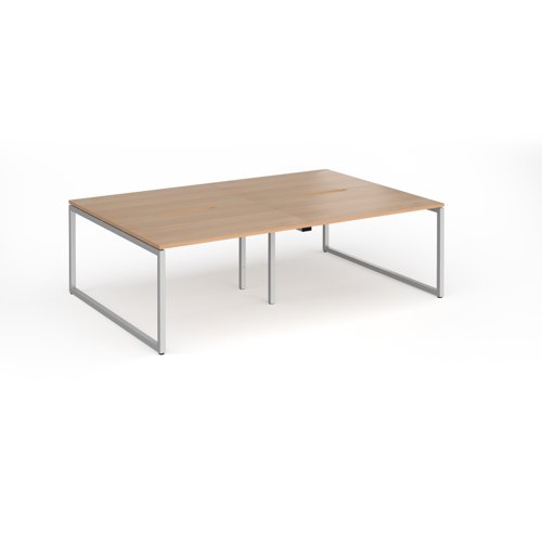 Connex Plus O Frame 2400 x 1600 x 725mm Back to Back Desk (4 x 1200mm) - Silver Frame / Beech Top