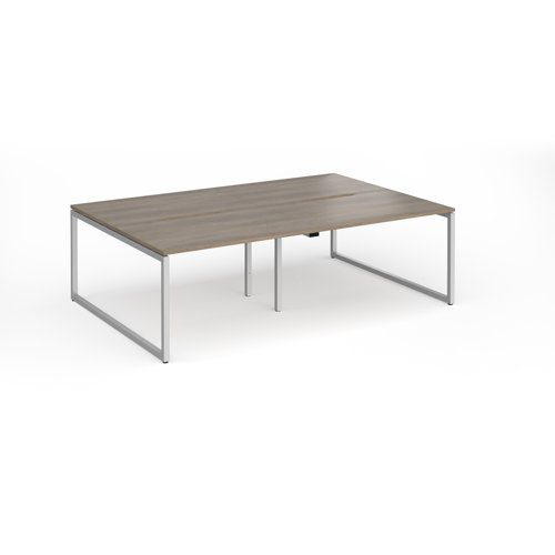 Connex Plus O Frame 2400 x 1600 x 725mm Back to Back Desk (4 x 1200mm) - Silver Frame / Nebraska Oak Top