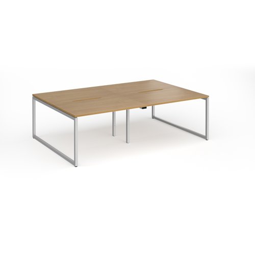 Connex Plus O Frame 2400 x 1600 x 725mm Back to Back Desk (4 x 1200mm) - Silver Frame / Oak Top