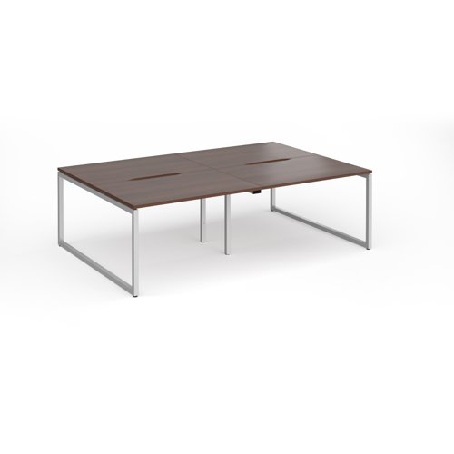 Connex Plus O Frame 2400 x 1600 x 725mm Back to Back Desk (4 x 1200mm) - Silver Frame / Walnut Top