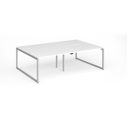 Connex Plus O Frame 2400 x 1600 x 725mm Back to Back Desk (4 x 1200mm) - Silver Frame / White Top