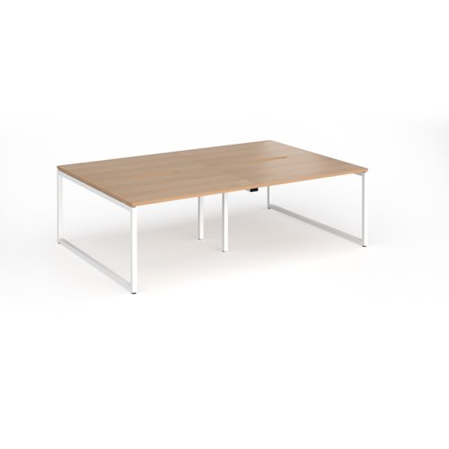 Connex Plus O Frame 2400 x 1600 x 725mm Back to Back Desk (4 x 1200mm) - White Frame / Beech Top