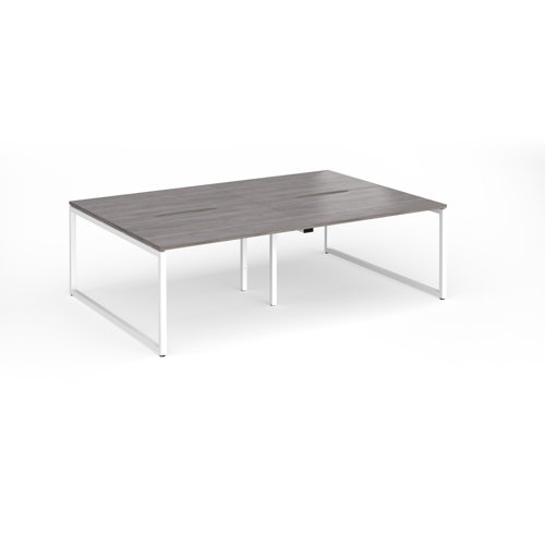Connex Plus O Frame 2400 x 1600 x 725mm Back to Back Desk (4 x 1200mm) - White Frame / Grey Oak Top