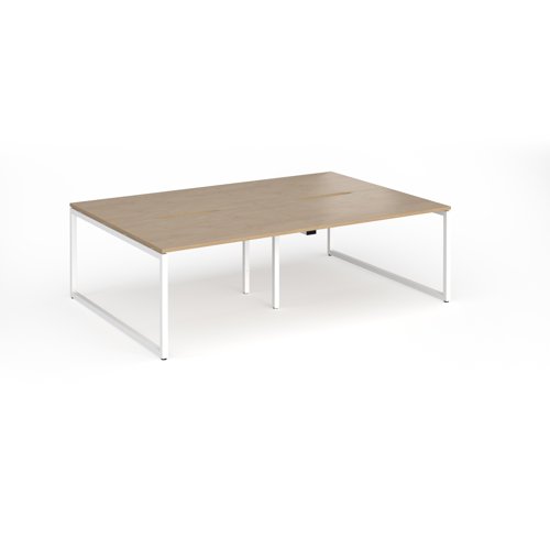Connex Plus O Frame 2400 x 1600 x 725mm Back to Back Desk (4 x 1200mm) - White Frame / Kendal Oak Top