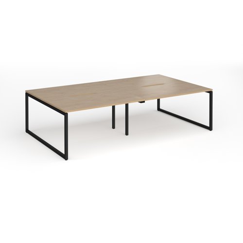 Connex Plus O Frame 2800 x 1600 x 725mm Back to Back Desk (4 x 1400mm) - Black Frame / Kendal Oak Top