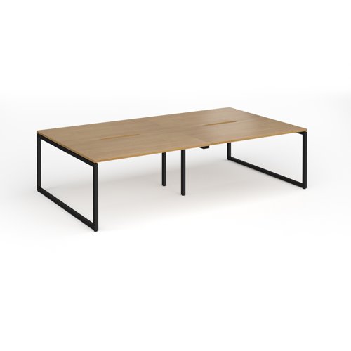 Connex Plus O Frame 2800 x 1600 x 725mm Back to Back Desk (4 x 1400mm) - Black Frame / Oak Top
