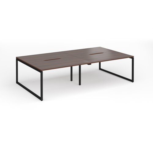 Connex Plus O Frame 2800 x 1600 x 725mm Back to Back Desk (4 x 1400mm) - Black Frame / Walnut Top