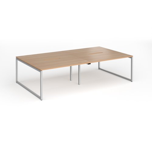 Connex Plus O Frame 2800 x 1600 x 725mm Back to Back Desk (4 x 1400mm) - Silver Frame / Beech Top