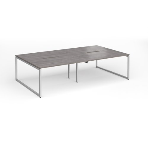 Connex Plus O Frame 2800 x 1600 x 725mm Back to Back Desk (4 x 1400mm) - Silver Frame / Grey Oak Top