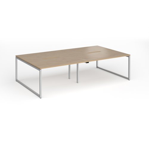 Connex Plus O Frame 2800 x 1600 x 725mm Back to Back Desk (4 x 1400mm) - Silver Frame / Kendal Oak Top