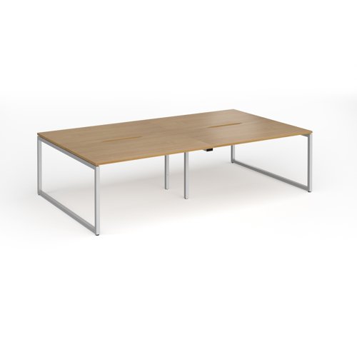 Connex Plus O Frame 2800 x 1600 x 725mm Back to Back Desk (4 x 1400mm) - Silver Frame / Oak Top