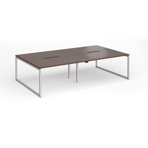Connex Plus O Frame 2800 x 1600 x 725mm Back to Back Desk (4 x 1400mm) - Silver Frame / Walnut Top