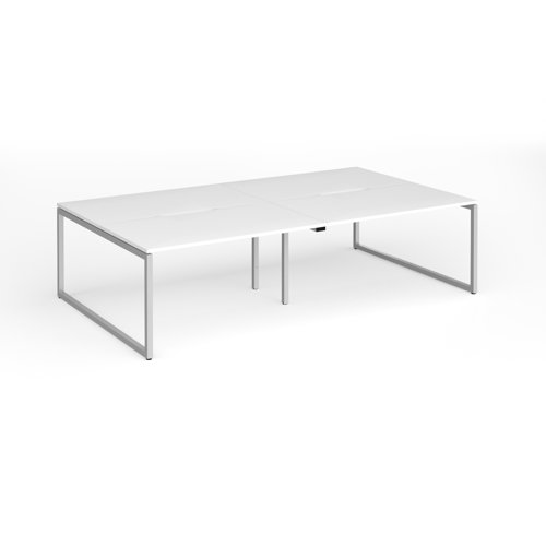 Connex Plus O Frame 2800 x 1600 x 725mm Back to Back Desk (4 x 1400mm) - Silver Frame / White Top