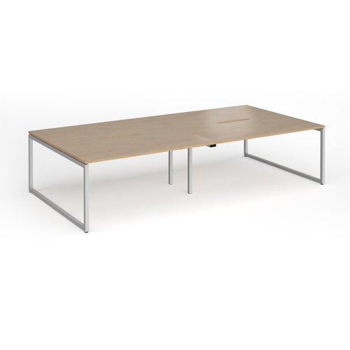 Connex Plus O Frame 3200 x 1600 x 725mm Back to Back Desk (4 x 1600mm) - Silver Frame / Kendal Oak Top