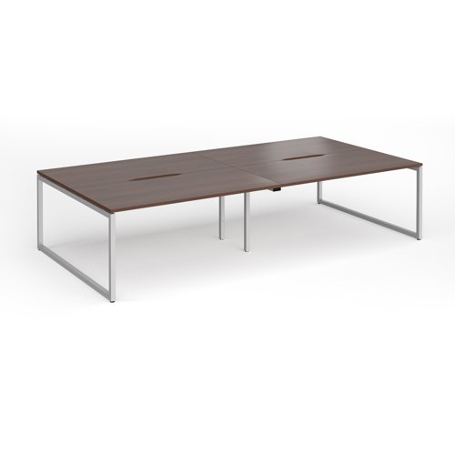 Connex Plus O Frame 3200 x 1600 x 725mm Back to Back Desk (4 x 1600mm) - Silver Frame / Walnut Top