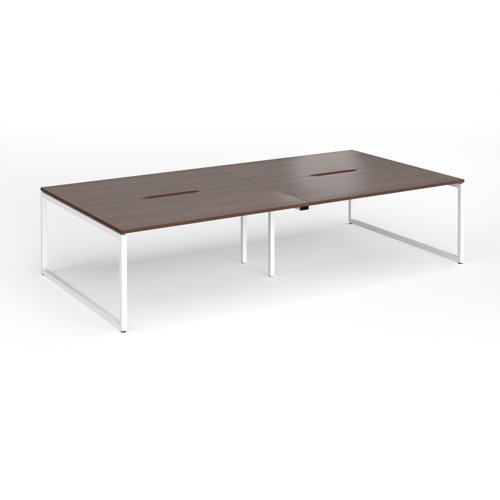 Connex Plus O Frame 3200 x 1600 x 725mm Back to Back Desk (4 x 1600mm) - White Frame / Walnut Top