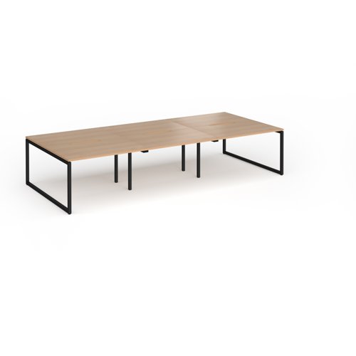 Connex Plus O Frame 3600 x 1600 x 725mm Back to Back Desk (6 x 1200mm) - Black Frame / Beech Top