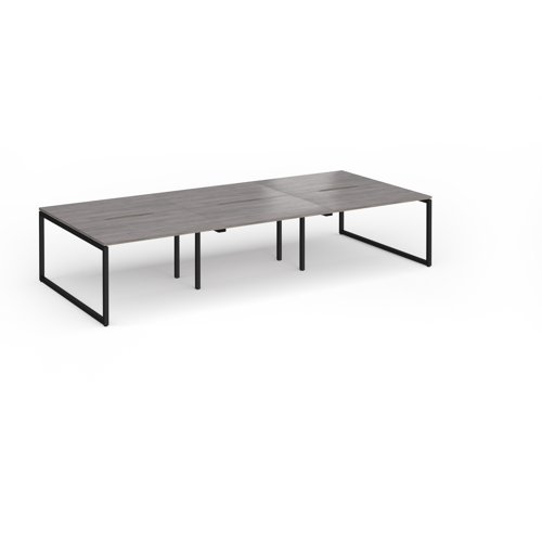 Connex Plus O Frame 3600 x 1600 x 725mm Back to Back Desk (6 x 1200mm) - Black Frame / Grey Oak Top