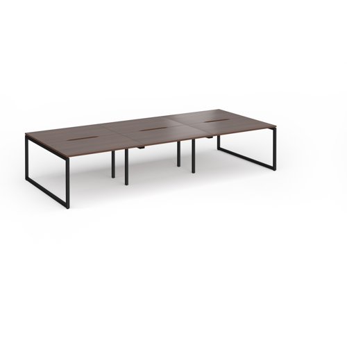Connex Plus O Frame 3600 x 1600 x 725mm Back to Back Desk (6 x 1200mm) - Black Frame / Walnut Top