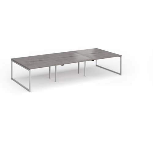 Connex Plus O Frame 3600 x 1600 x 725mm Back to Back Desk (6 x 1200mm) - Silver Frame / Grey Oak Top