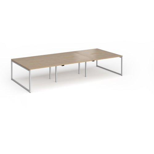 Connex Plus O Frame 3600 x 1600 x 725mm Back to Back Desk (6 x 1200mm) - Silver Frame / Kendal Oak Top