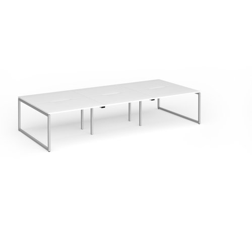 Connex Plus O Frame 3600 x 1600 x 725mm Back to Back Desk (6 x 1200mm) - Silver Frame / White Top