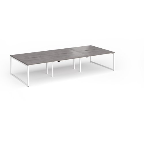 Connex Plus O Frame 3600 x 1600 x 725mm Back to Back Desk (6 x 1200mm) - White Frame / Grey Oak Top