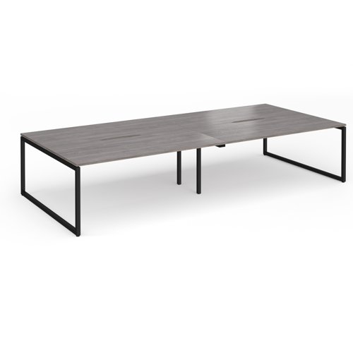 Connex Plus O Frame 3600 x 1600 x 725mm Back to Back Desk (4 x 1800mm) - Black Frame / Grey Oak Top